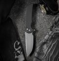 Pro-Tech Mordax Button Lock Flipper Knife Black Aluminum (3.5" Acid Wash 20CV)